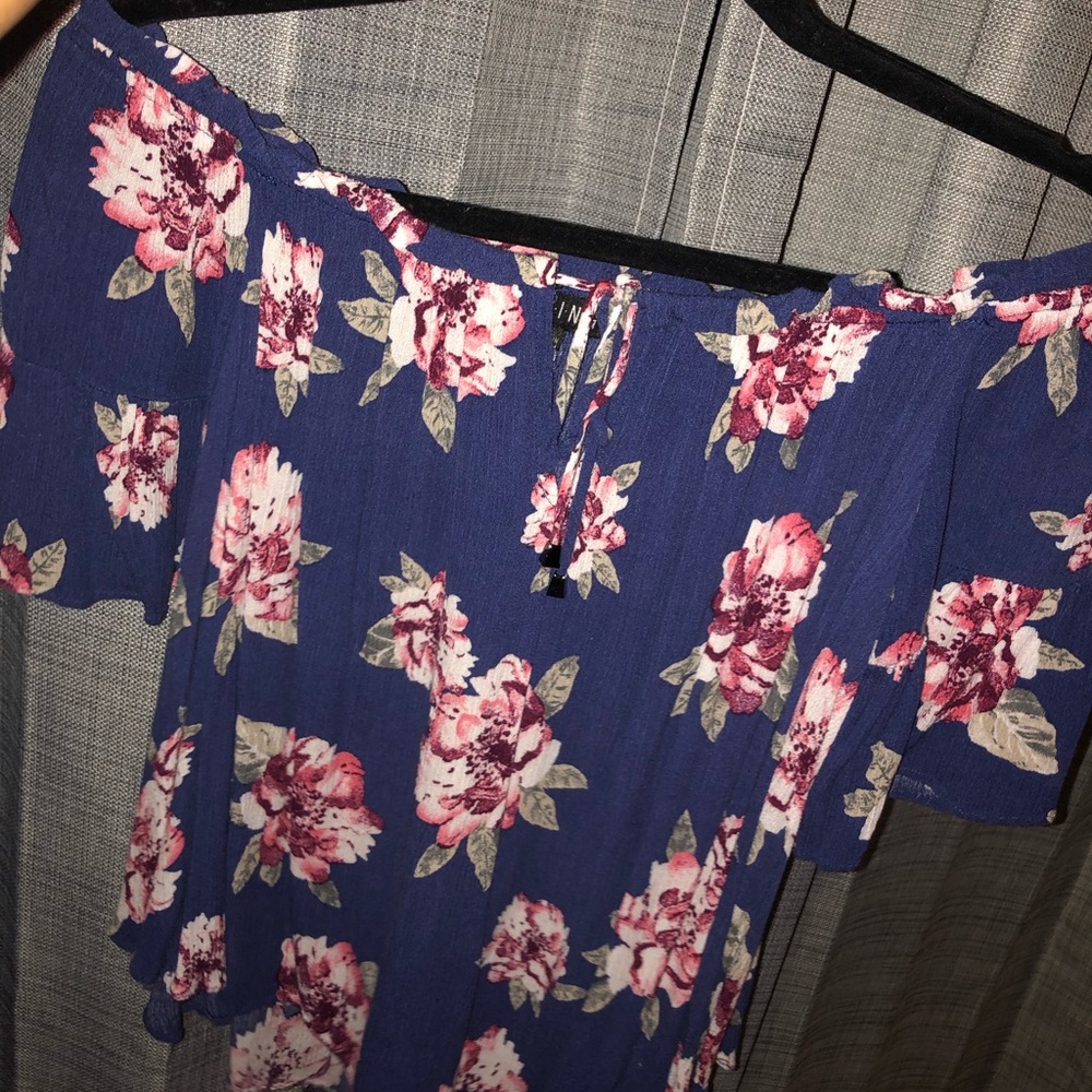 Off the shoulder dusty blue floral top